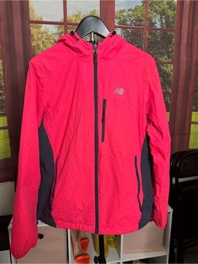 New Balance Bright Pink and Charcoal Hooded Running Jacket